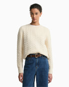 Barbour Ashdown Cable Knit Jumper Cream front view