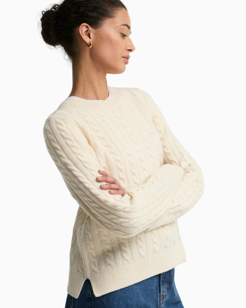 Barbour Ashdown Cable Knit Jumper Cream long sleeve knit