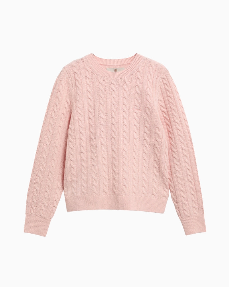 Barbour Ashdown Cable Knit Jumper Pale Pink front view