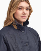 Barbour Beadnell Waxed Jacket in navy collar detail