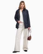 Barbour Beadnell Waxed Jacket in navy full model view