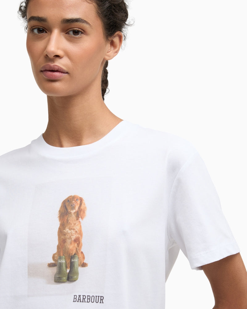 Barbour Bedale T-shirt white neckline and sleeve detail – Áines Boutique