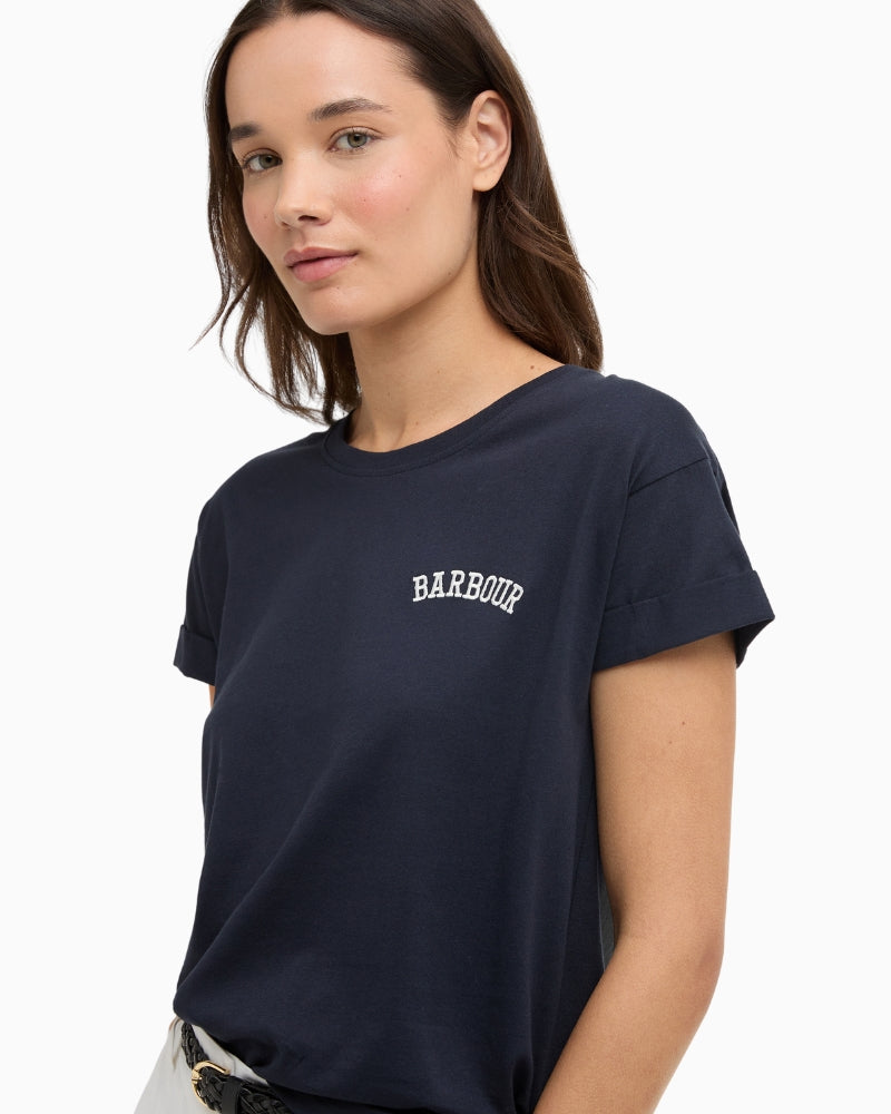 Barbour Bede T-shirt navy side view – Áines Boutique
