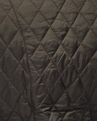 Close-up of diamond quilt stitching on olive liner