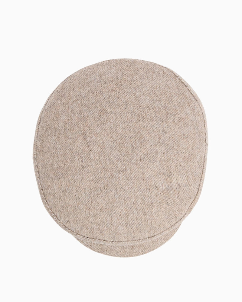 Barbour Bothal Bakerboy Cap in oatmeal wool blend with stitched peak