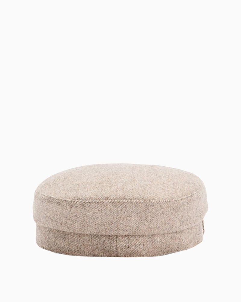 Back view of oatmeal Bakerboy cap with soft wool-blend texture