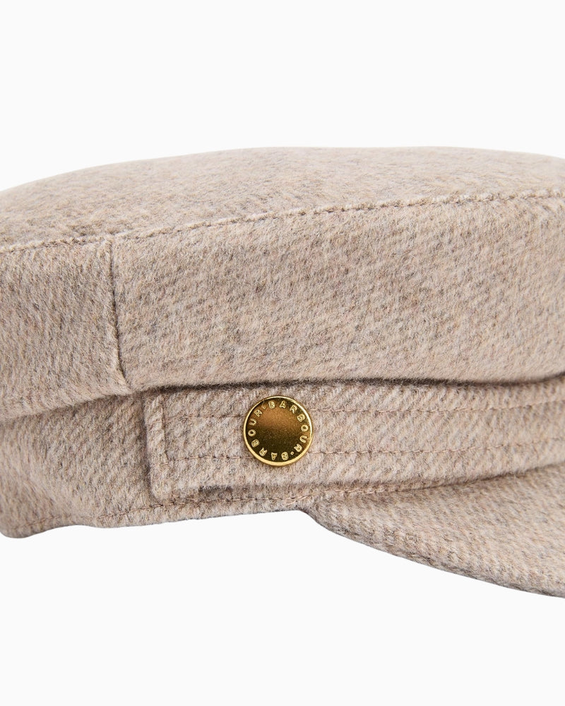 Barbour-branded gold-tone stud detail on Bakerboy cap