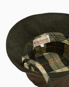 Inside tartan lining of Barbour Brackley Waxed Bucket Hat in cotton