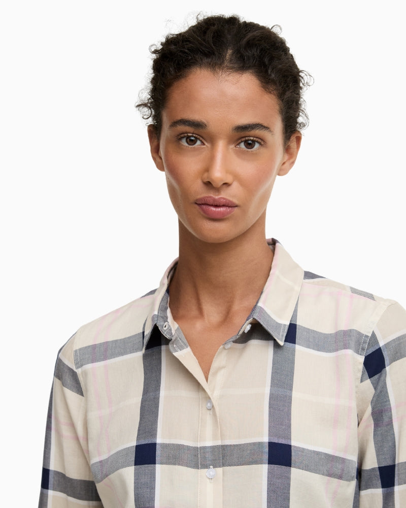 Barbour Bredon check shirt beige pink, collar detail – Áines Boutique