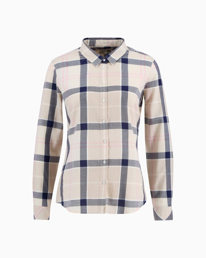 Barbour Bredon check shirt beige pink, flat lay front view – Áines Boutique