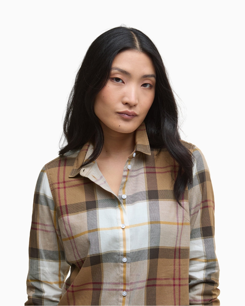 Close-up of collar and button detailing