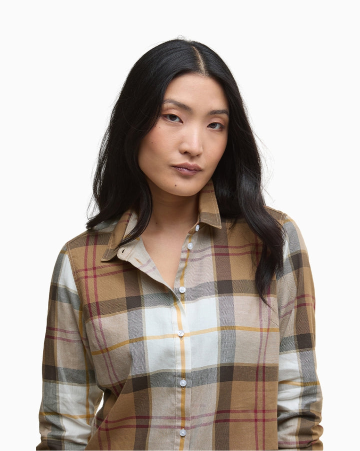 Close-up of collar and button detailing