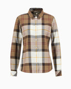Front view of women’s tartan Barbour shirt
