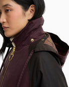 Barbour Carville Wax Jacket in Bordeaux collar and hood detail