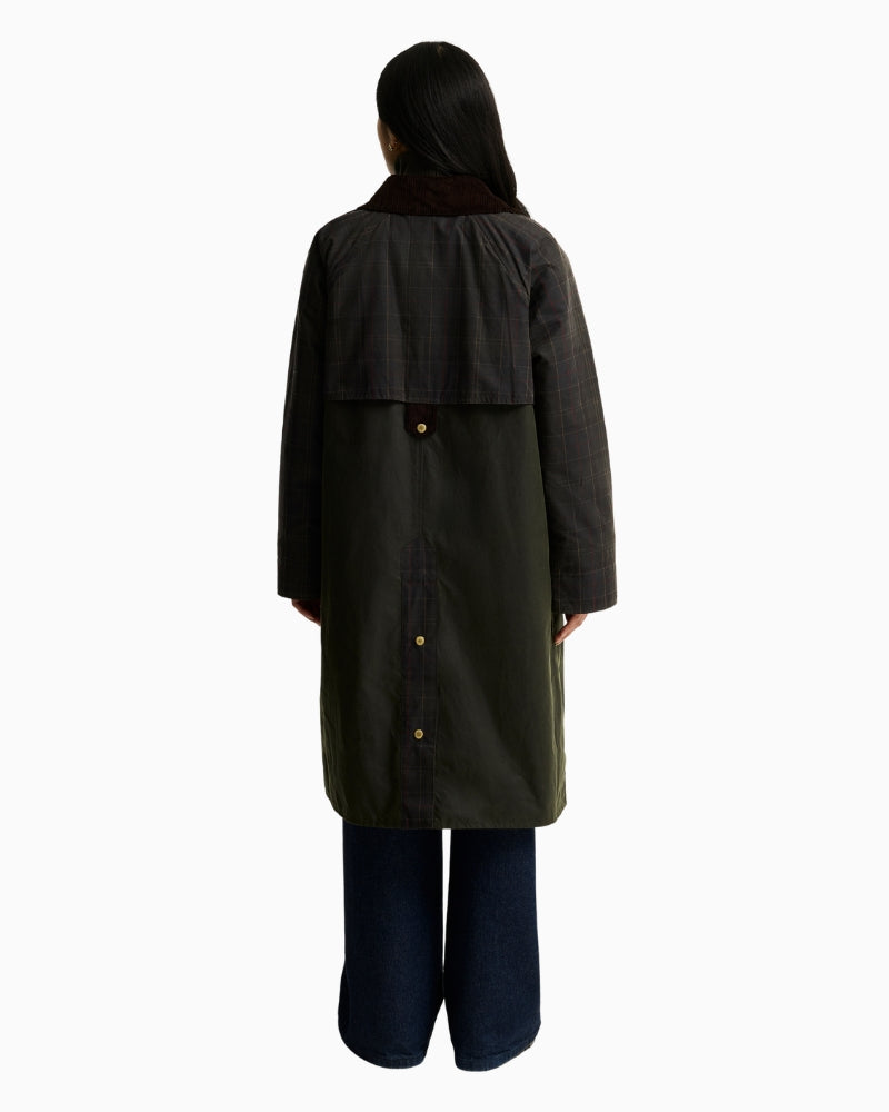 Barbour Checked Kirklees Wax Jacket in Olive back view