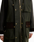 Barbour Checked Kirklees Wax Jacket in Olive front detail with zip and pockets