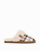 Side profile of Barbour Claudia Bark mule slippers showing faux-fur lining
