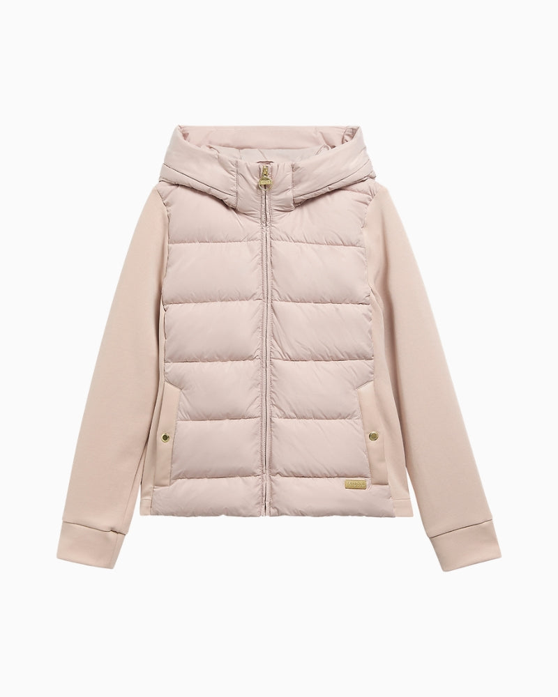 Barbour Conway Quilted Sweatshirt in Light Beige baffle-quilted body detail