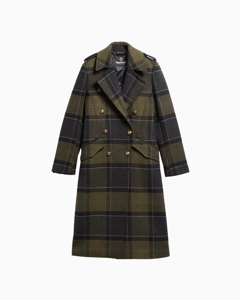 Barbour Cottemore Checked Wool Coat in navy check front view