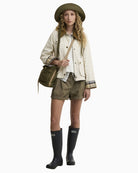 Barbour Cropped Beadnell casual jacket light pearl outfit styling