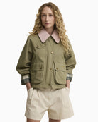 Barbour Cropped Beadnell casual jacket olive front view