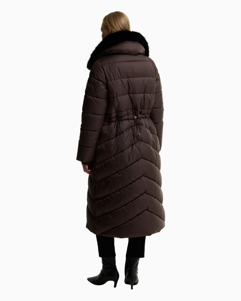 Barbour Cyrus Longline Puffer Jacket in brown back view