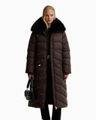 Barbour Cyrus Longline Puffer Jacket in brown front view