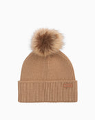 Barbour Dover Beanie in Beige with faux fur pom front view