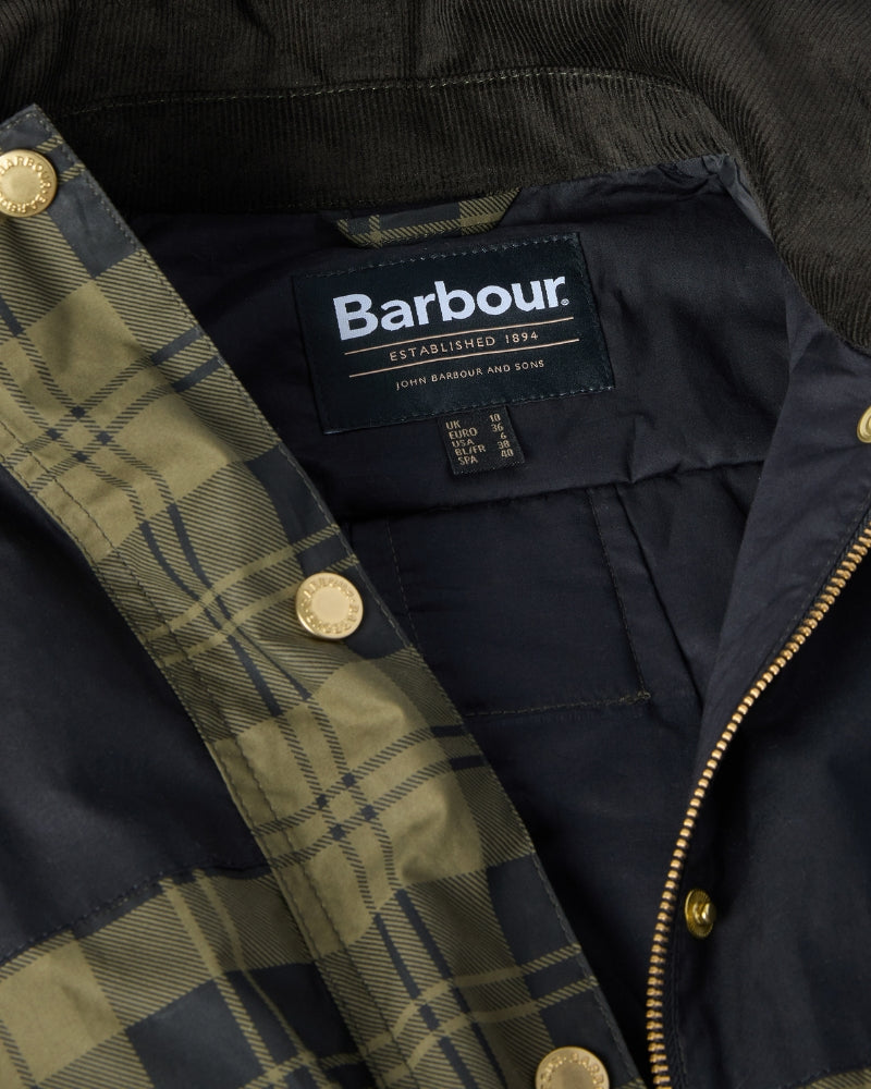 Inside lining of Barbour Elaine Sproof showing soft cotton interior