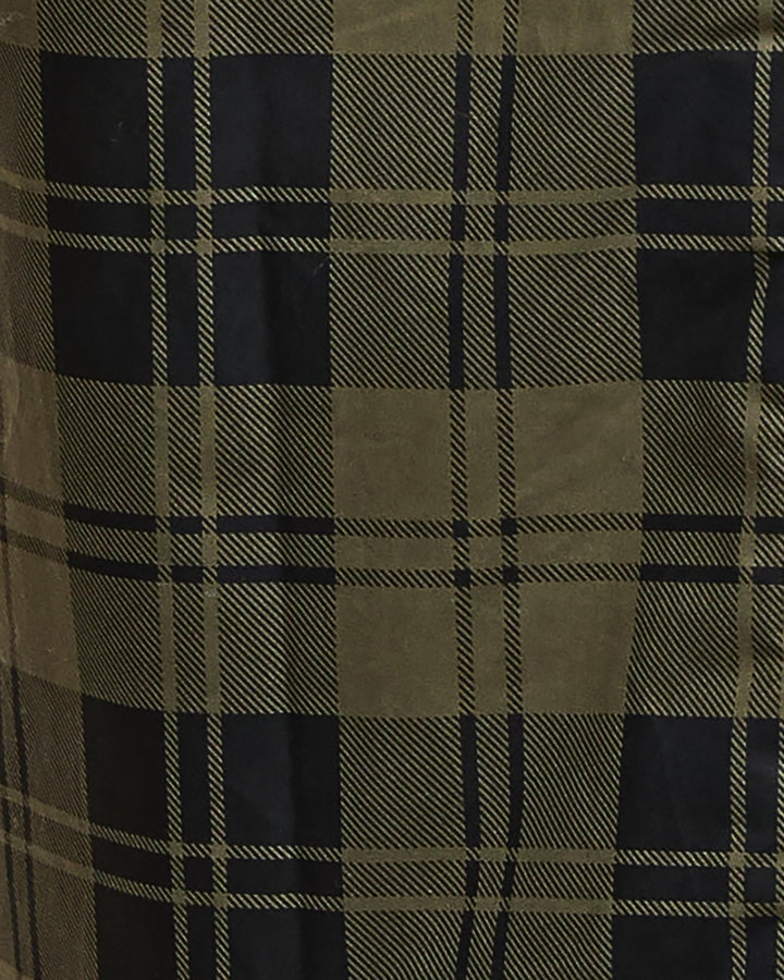 Close-up of Barbour cotton fabric in olive check pattern