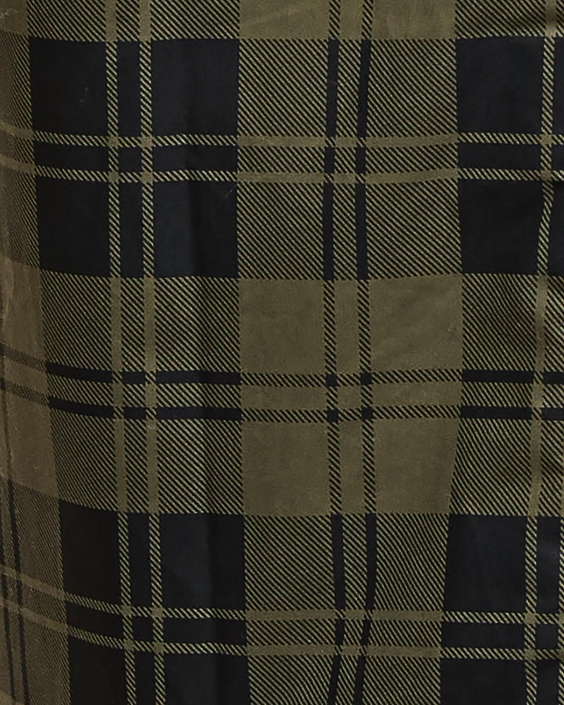 Close-up of Barbour cotton fabric in olive check pattern