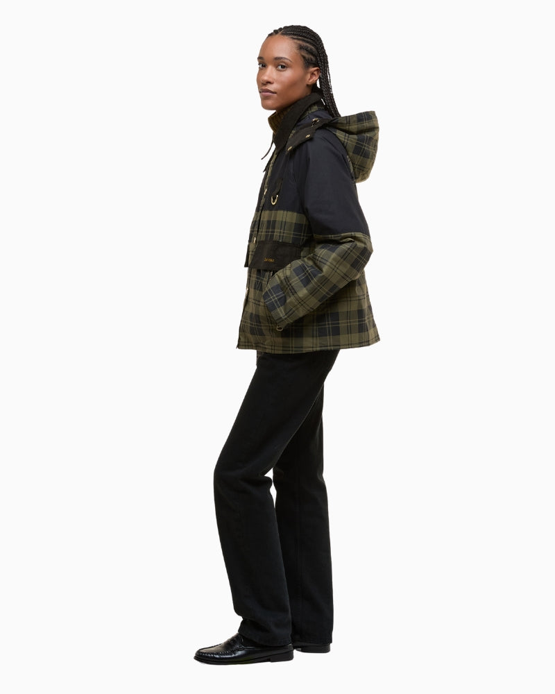 Barbour Elaine Sproof styled with jeans and boots for a casual day out