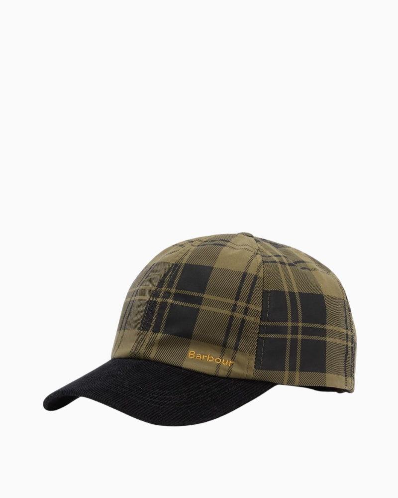 Barbour Elaine tartan cap in olive with waxed cotton finish and corduroy peak