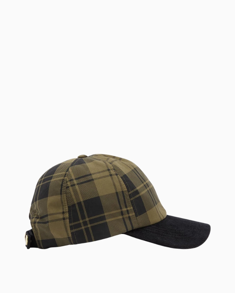 Side view of Barbour Elaine tartan cap with embroidered Barbour logo