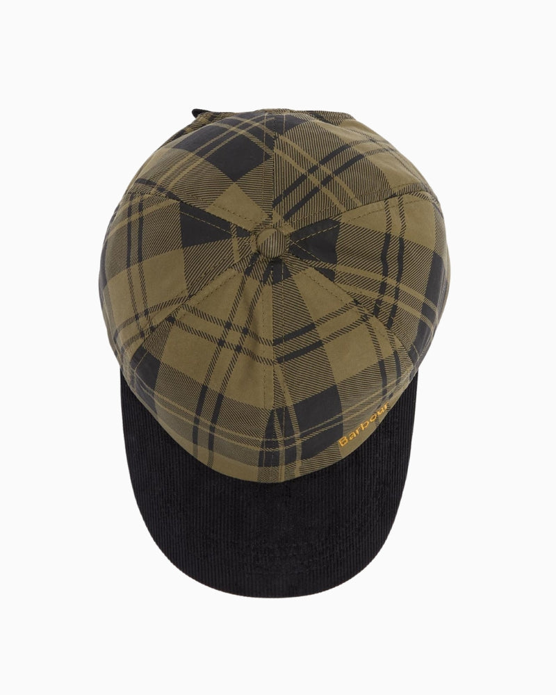 Top view of Barbour tartan cap with cotton lining
