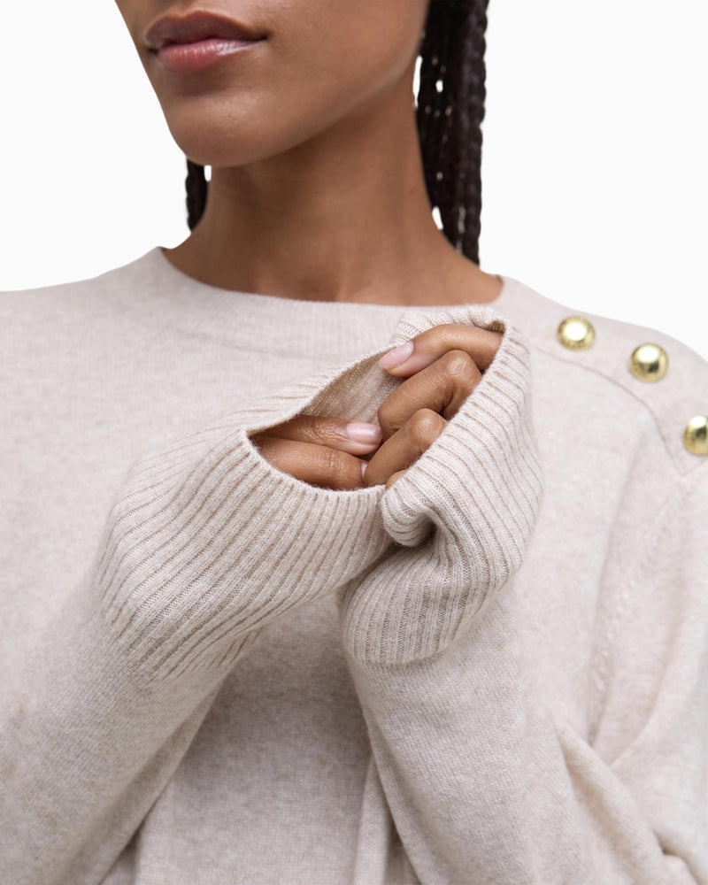 Close-up of ribbed cuffs and hem on Barbour Eleanor crew neck jumper