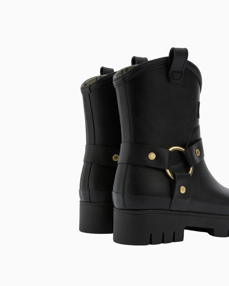 Pair of boots side by side on white background