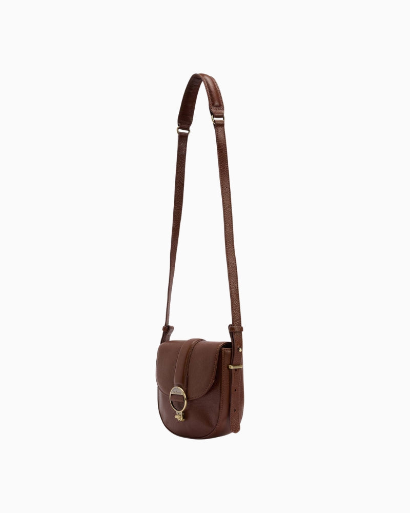 Barbour Elm Leather Crossbody Bag in Brown adjustable strap detail