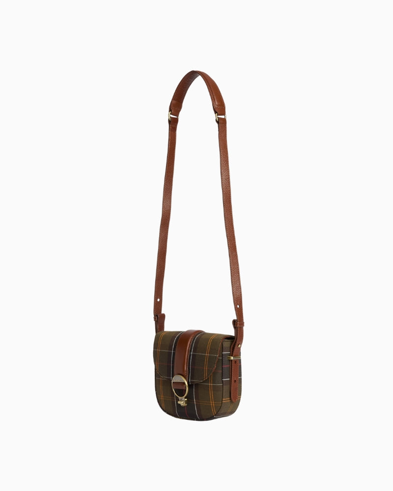 Barbour Elm Tartan Crossbody Bag in Tartan full view with shoulder strap