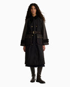 Barbour Elva Wax Jacket in Dark Brown belted front view