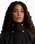 Barbour Elva Wax Jacket in Dark Brown collar detail