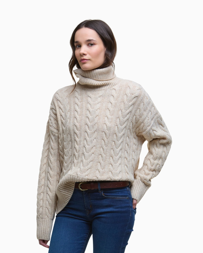 Barbour Embleton cable-knit rollneck jumper in soft birch wool blend