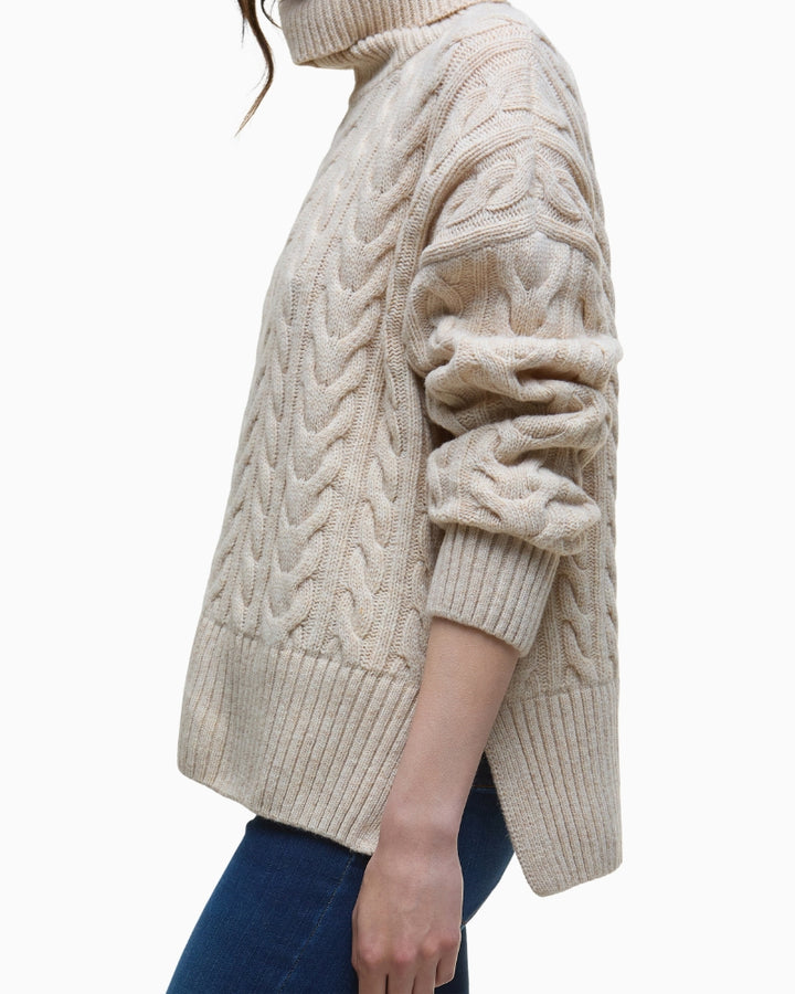 Sleeve and cuff detail on Barbour jumper in neutral birch
