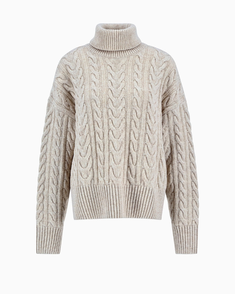 Flat lay view of Rolled neck detail on cosy wool blend jumper