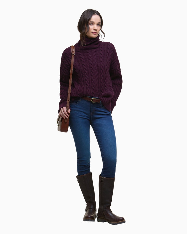 Relaxed fit wool jumper with dropped shoulders in deep burgundy tone