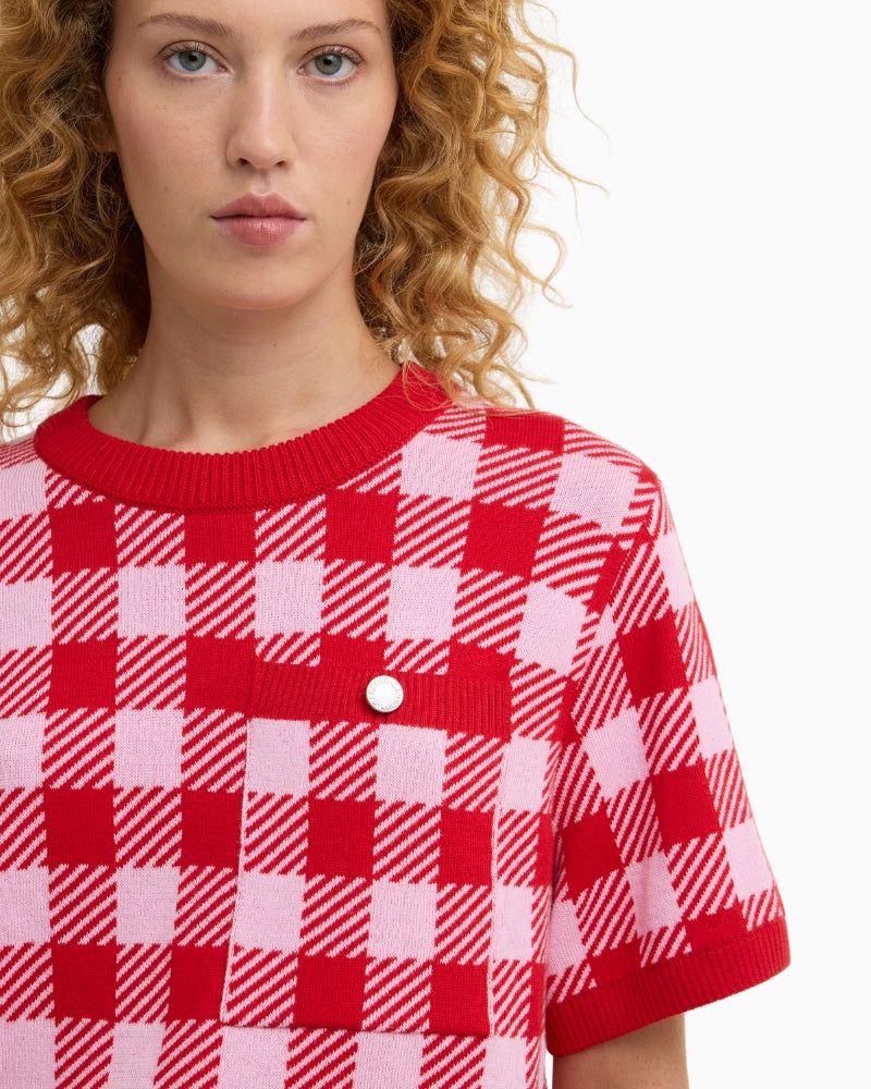 Barbour Esther knitted jumper red, sleeve detail – Áines Boutique