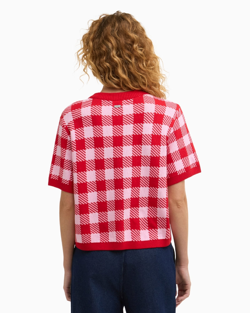 Barbour Esther knitted jumper red, back view – Áines Boutique