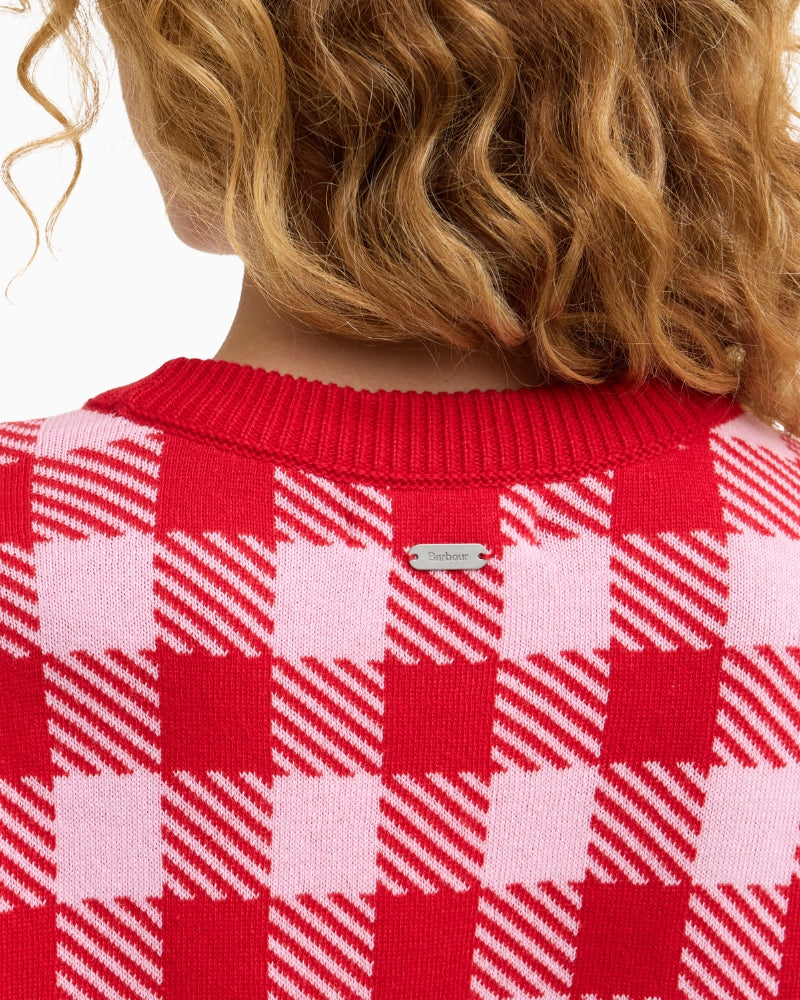 Barbour Esther knitted jumper red, back neckline detail – Áines Boutique