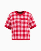 Barbour Esther knitted jumper red, flat lay front view – Áines Boutique