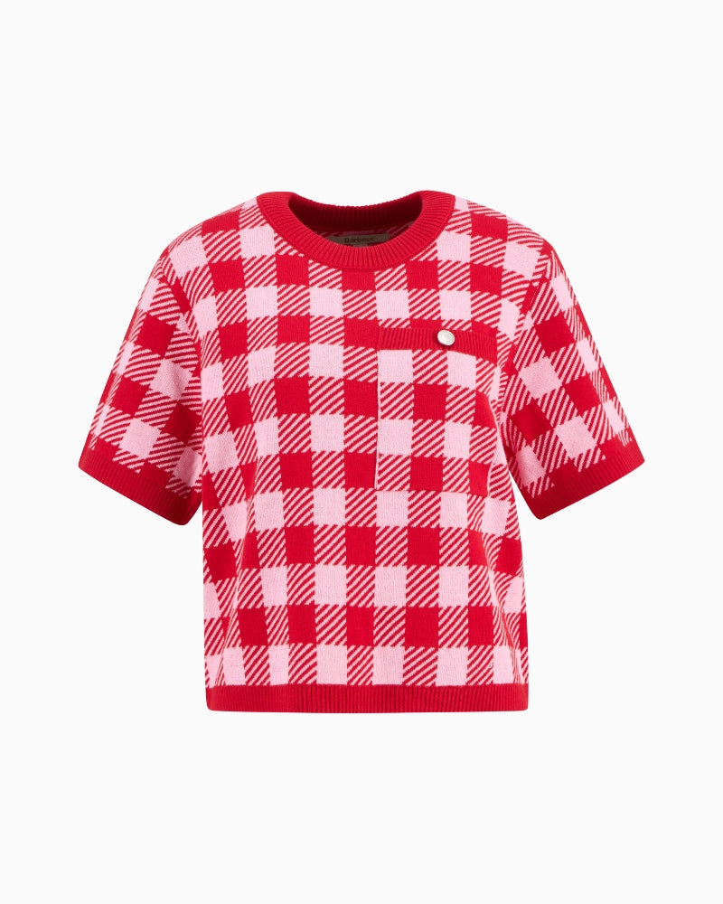 Barbour Esther knitted jumper red, flat lay front view – Áines Boutique